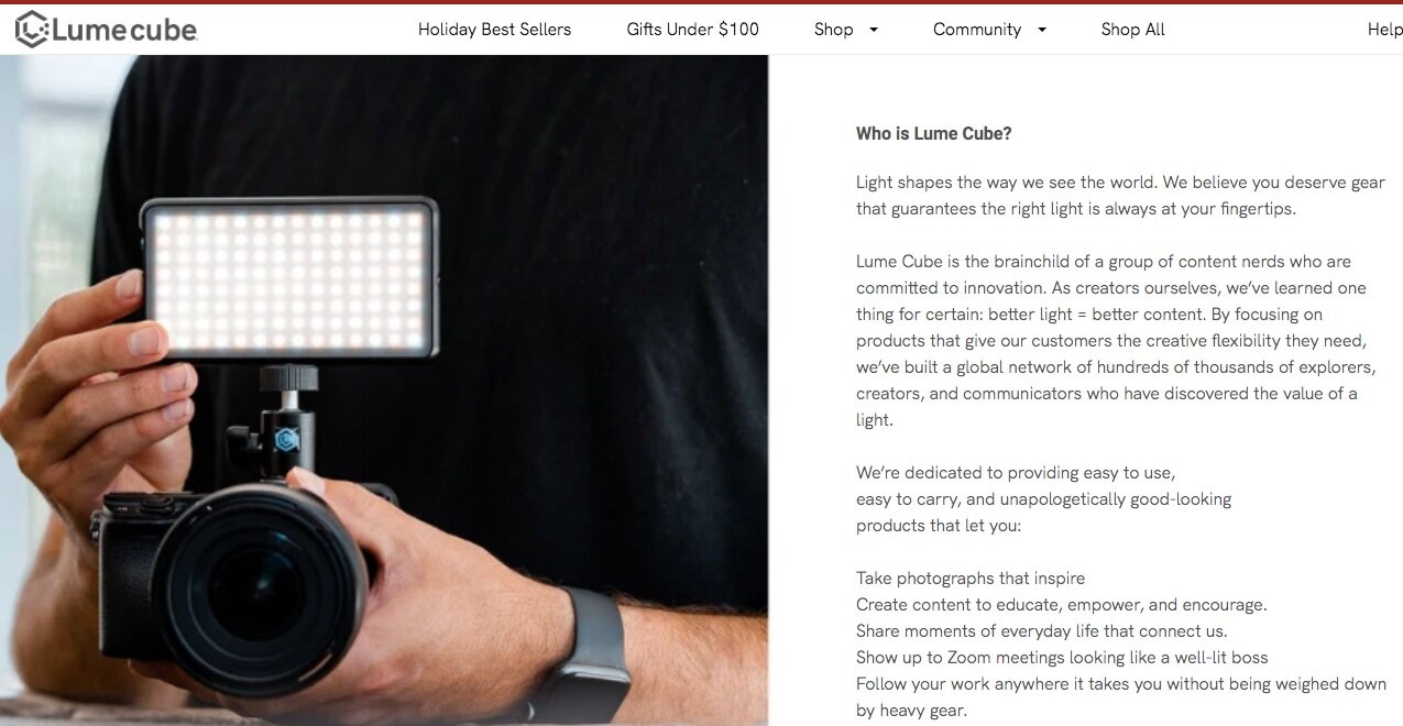 Lume Cube (Brand voice, full site text, blog from 2021 forward)