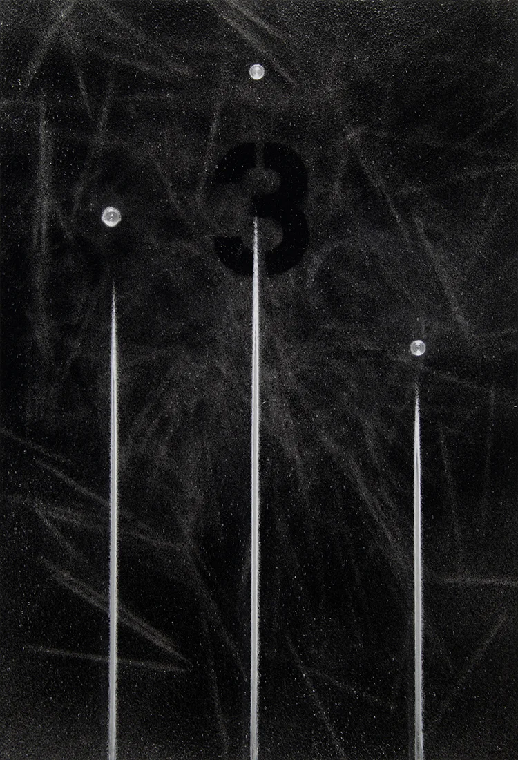3 THREE, oil and graphite on aluminum panel, 12"h x 8"w, 2018.