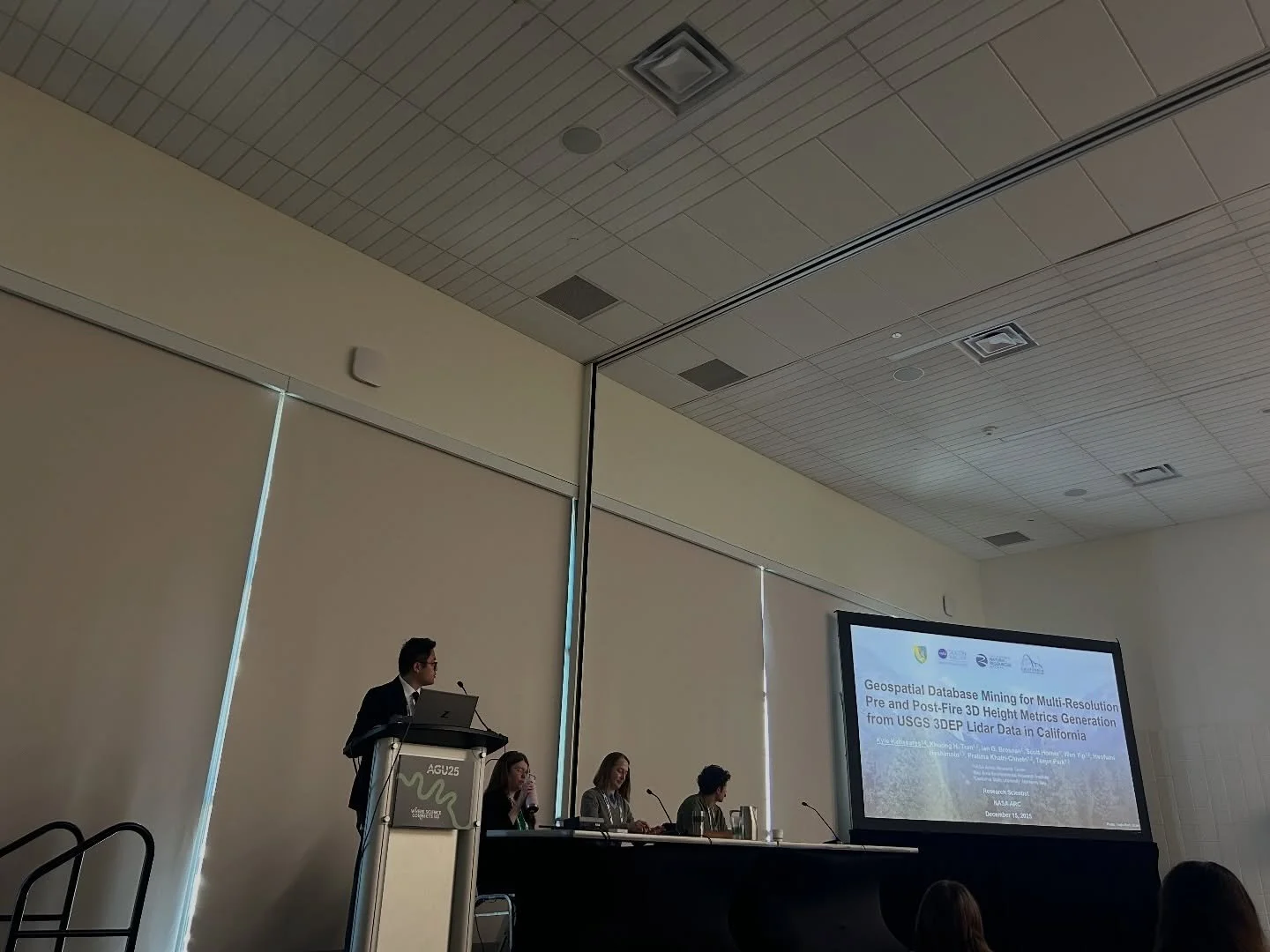I gave the first of two talks this week at AGU 2025! I shared new datasets I developed at NASA Ames that help identify regions across California with both pre- and post-wildfire airborne LiDAR coverage from the U.S. Geological Survey (USGS).

Airborn