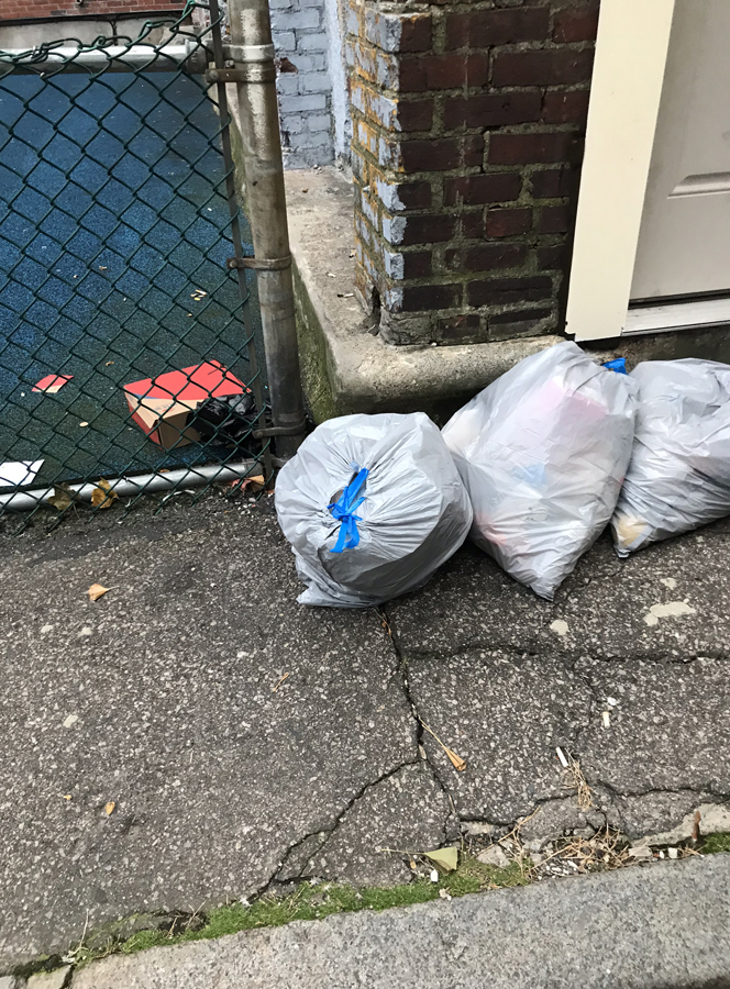 trash bags thrown on the ground