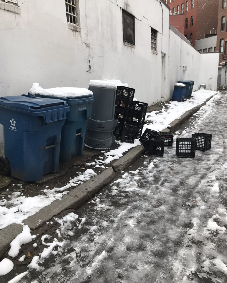 trash, unkempt grounds in winter months
