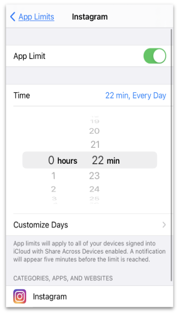 User will first set Instagram screen time