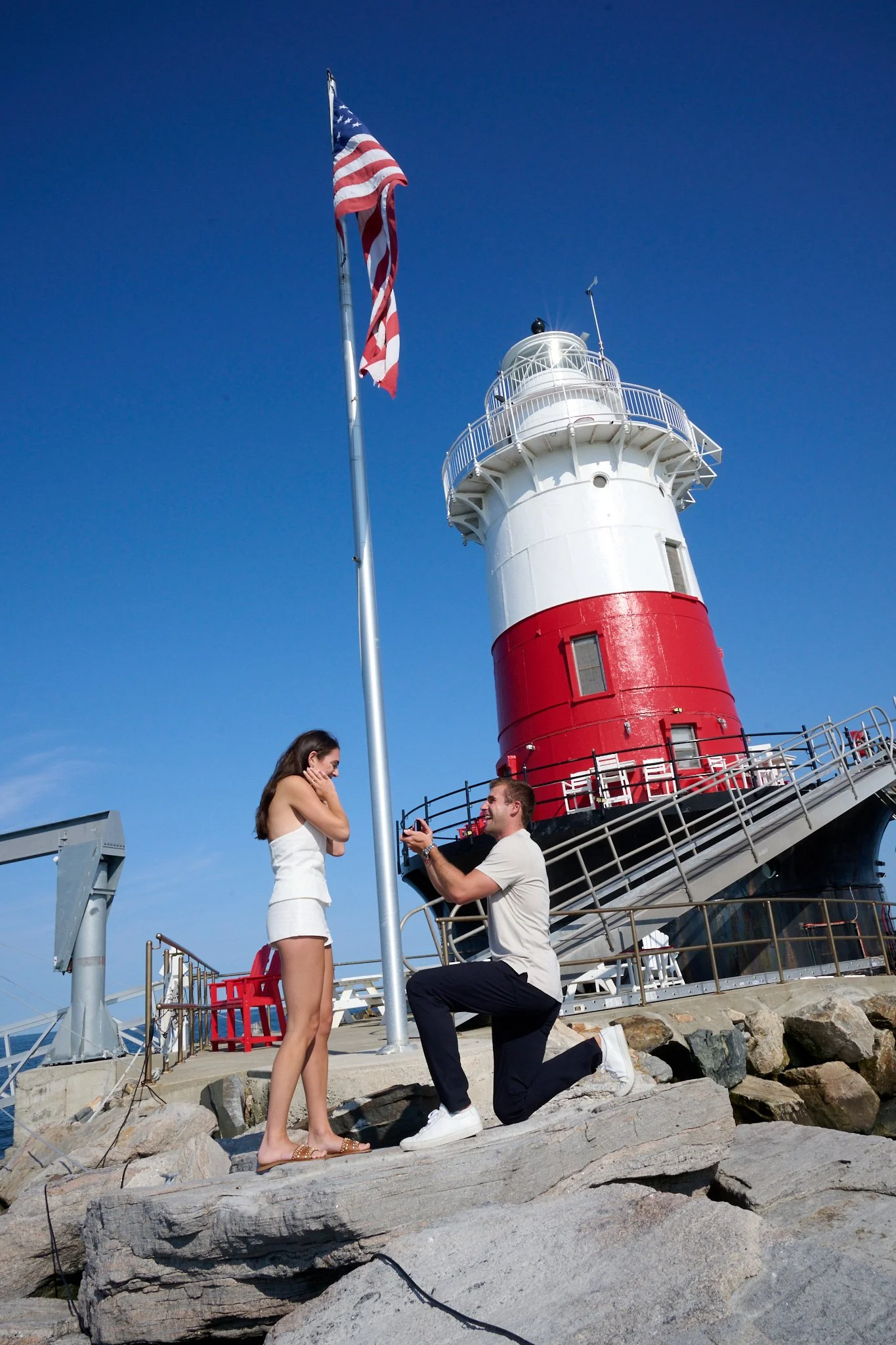 Proposal at Greens Ledge Lighthouse in Rowayton, CT by photographer Pamela Einarsen.
