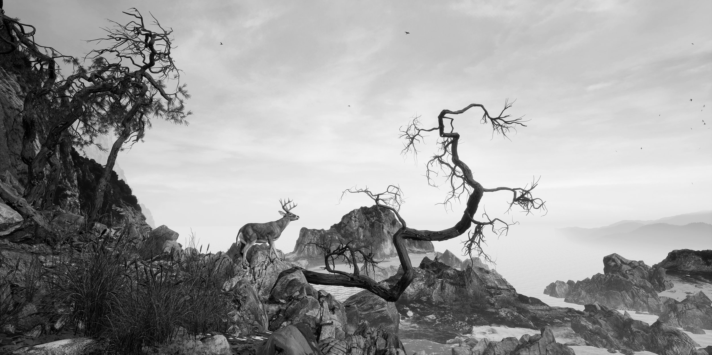 Eternal Landscape (2017) is Yang Yongliang’s very first work based in Virtual Reality. It is an immersive Chinese landscape that allows the audience to walk in wearing VR goggles, or to view in an immersive, multi-channel video projection.