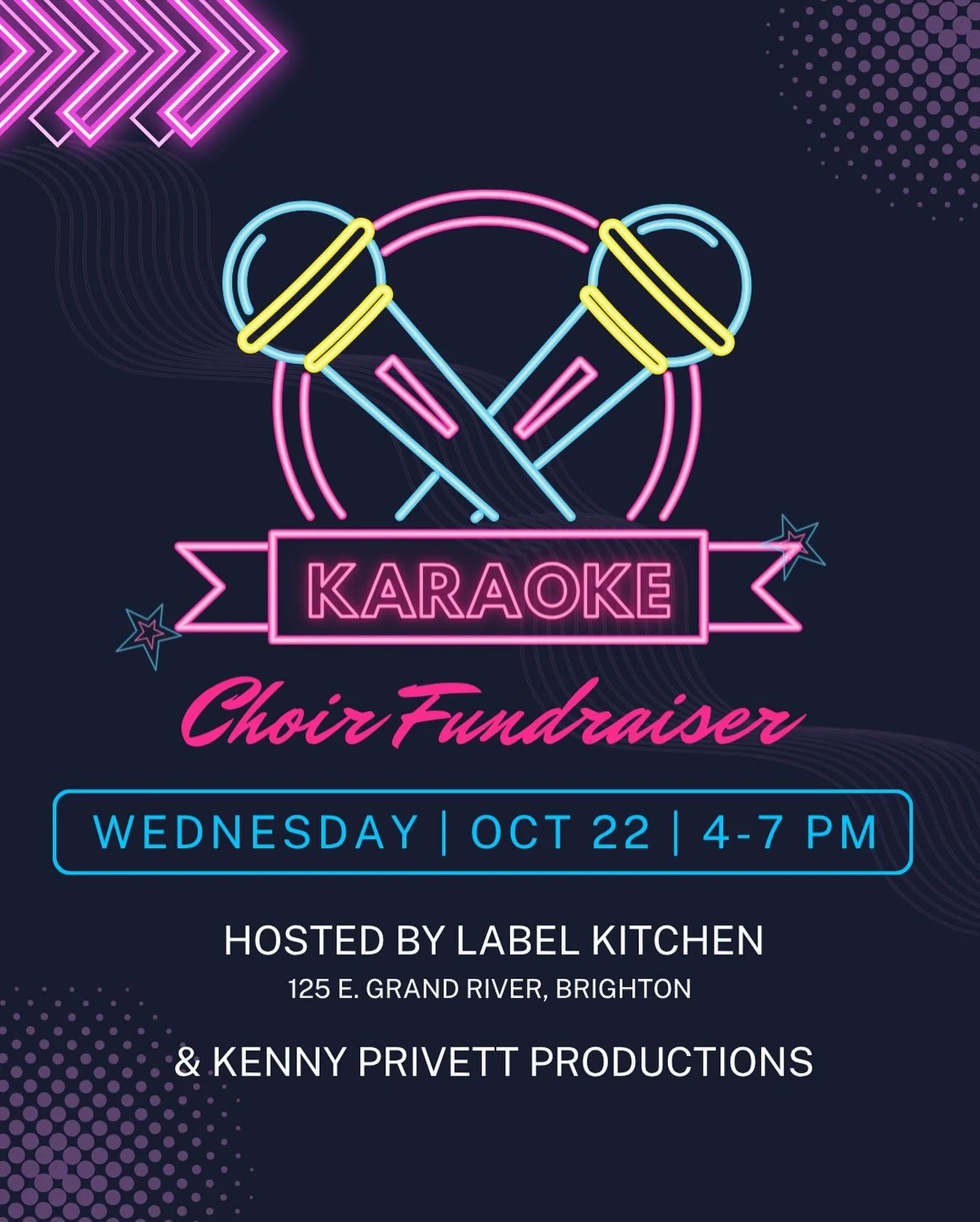 Karaoke Night is coming to Label on Wednesday, Oct. 22 from 4-7 PM! 

Join the fun as @kennyprivettproductions hosts a night of karaoke to benefit Brighton Choirs. The event is free, but you can donate to step up to the mic or nominate someone else t