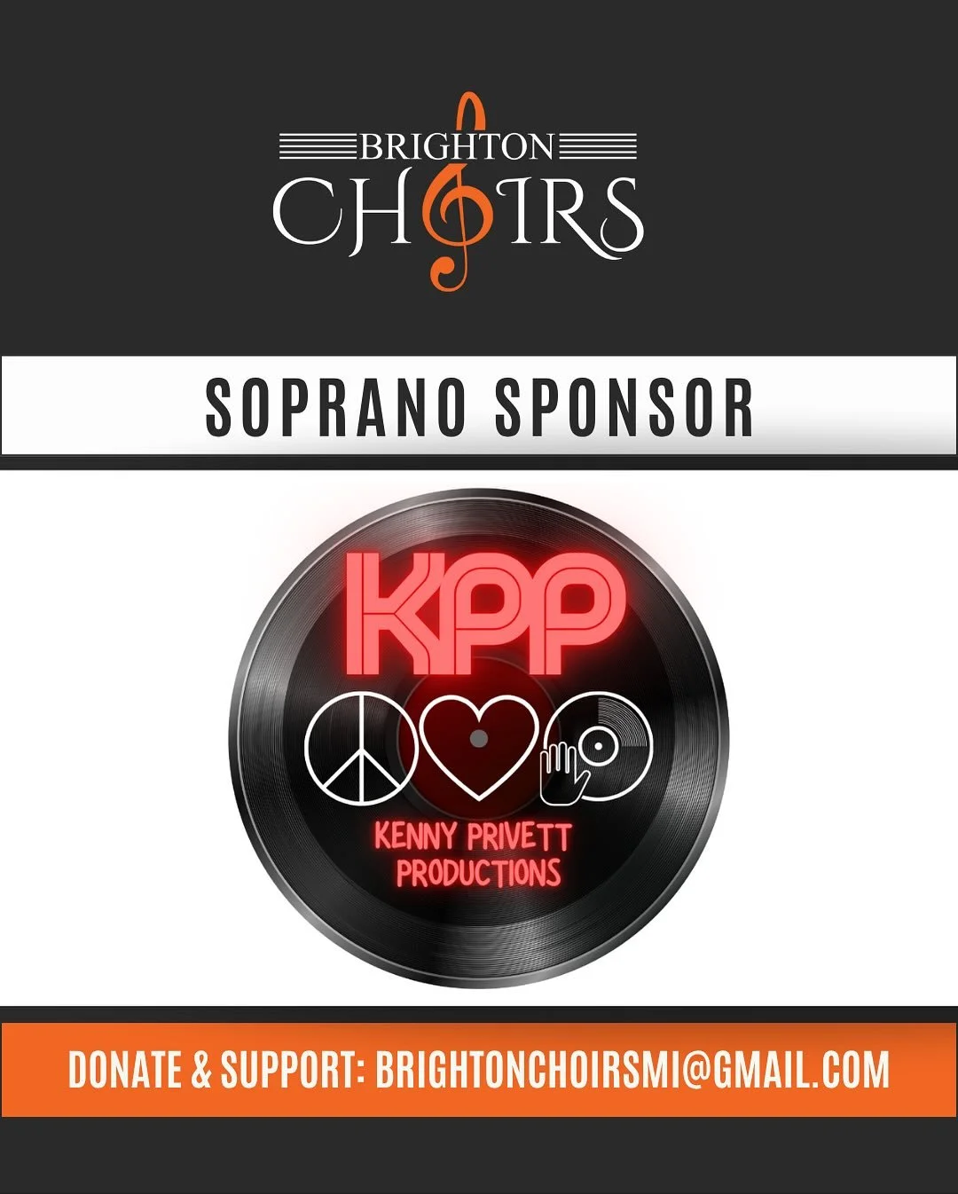 Special shout-out to @kennyprivettproductions for stepping up as a soprano sponsor for Brighton Choirs. 🙏 

If you&rsquo;d like to support scholarships, travel and opportunities for our singers, donate through the link in our IG bio! 

No amount is 