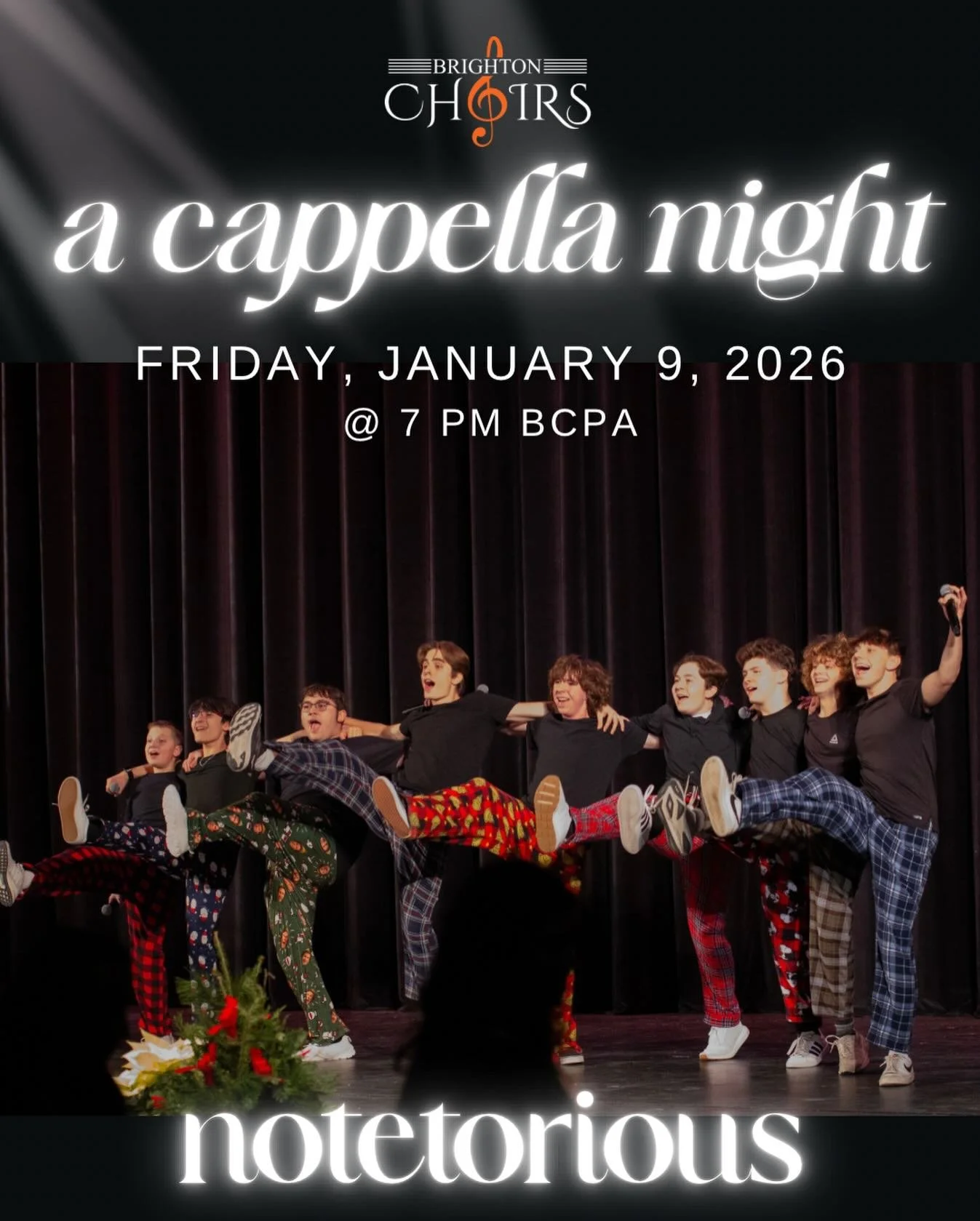 The hottest guys in the land will take the stage at A Cappella Night Friday, Jan. 9 at 7 PM at the BCPA.

@notetoriousbhs is one of 9 groups performing at this much-anticipated night of vocal music!

Get your tickets now through the link in our bio! 