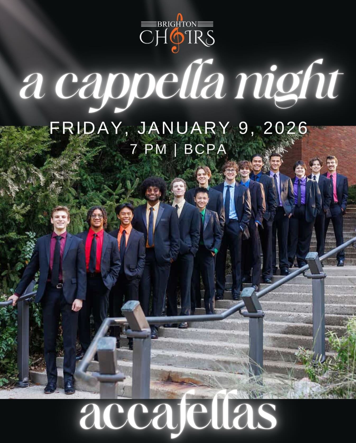 We can&rsquo;t wait to welcome the @msuaccafellas &mdash; including BHS Choirs alum Will Evans &mdash; to A Cappella Night this Friday, January 9 at 7 PM at the BCPA! 🎶

The &rsquo;Fellas are among nine a cappella groups performing in this year&rsqu