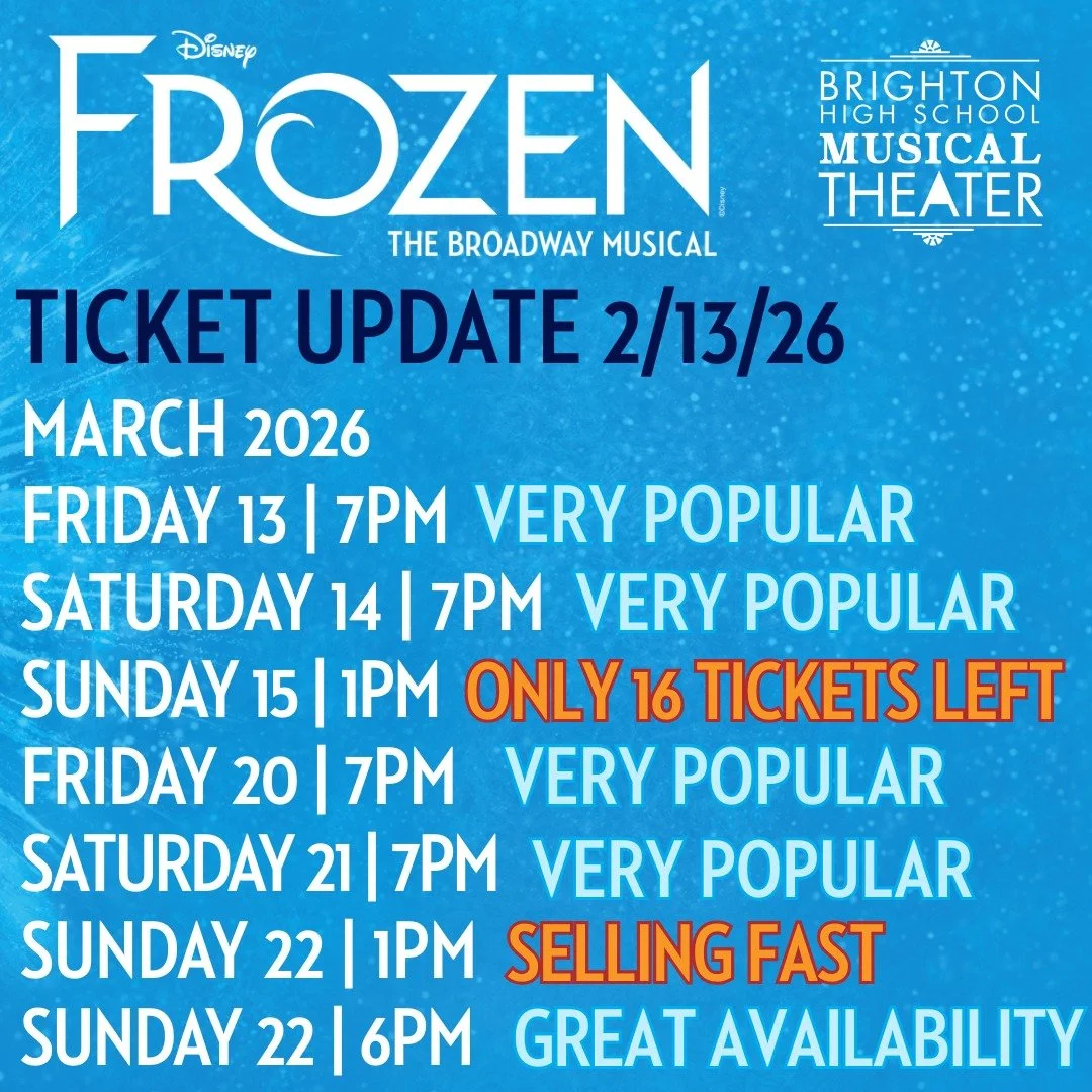 ❄️ Ticket Momentum for Frozen is Snow Real!
Our matinees are leading the way. The main floor is officially sold out for both performances.  March 15 has just 16 seats remaining, and March 22 is getting close.

With only a few weeks until opening&mdas