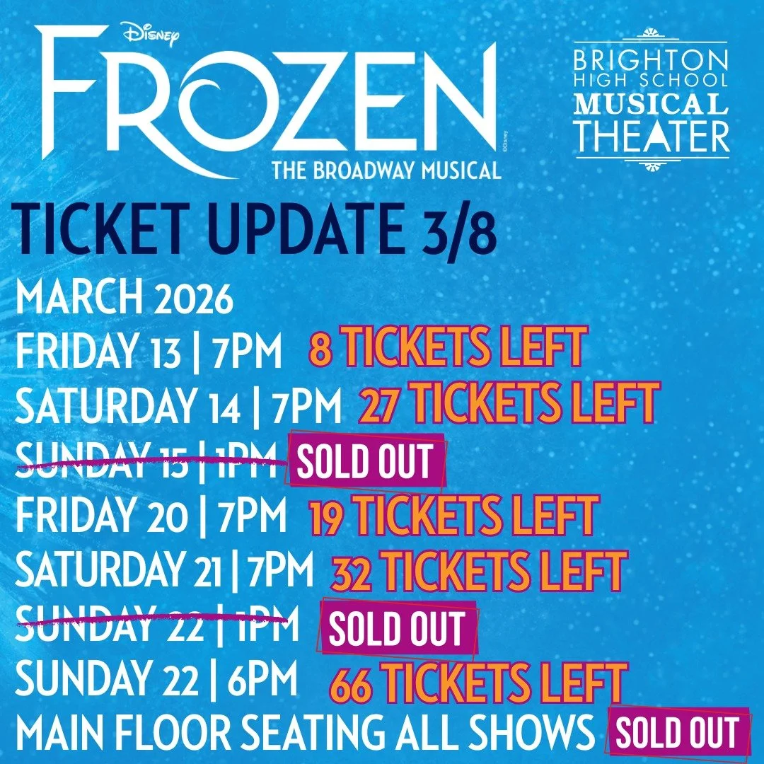 🎟️ Ticket Update &ndash; March 8

We are getting very close to a full house.

&bull; Only 35 tickets remain for opening weekend
&bull; 119 tickets left for the second weekend
&bull; Two shows are already sold out

Our March 13 opening night performa