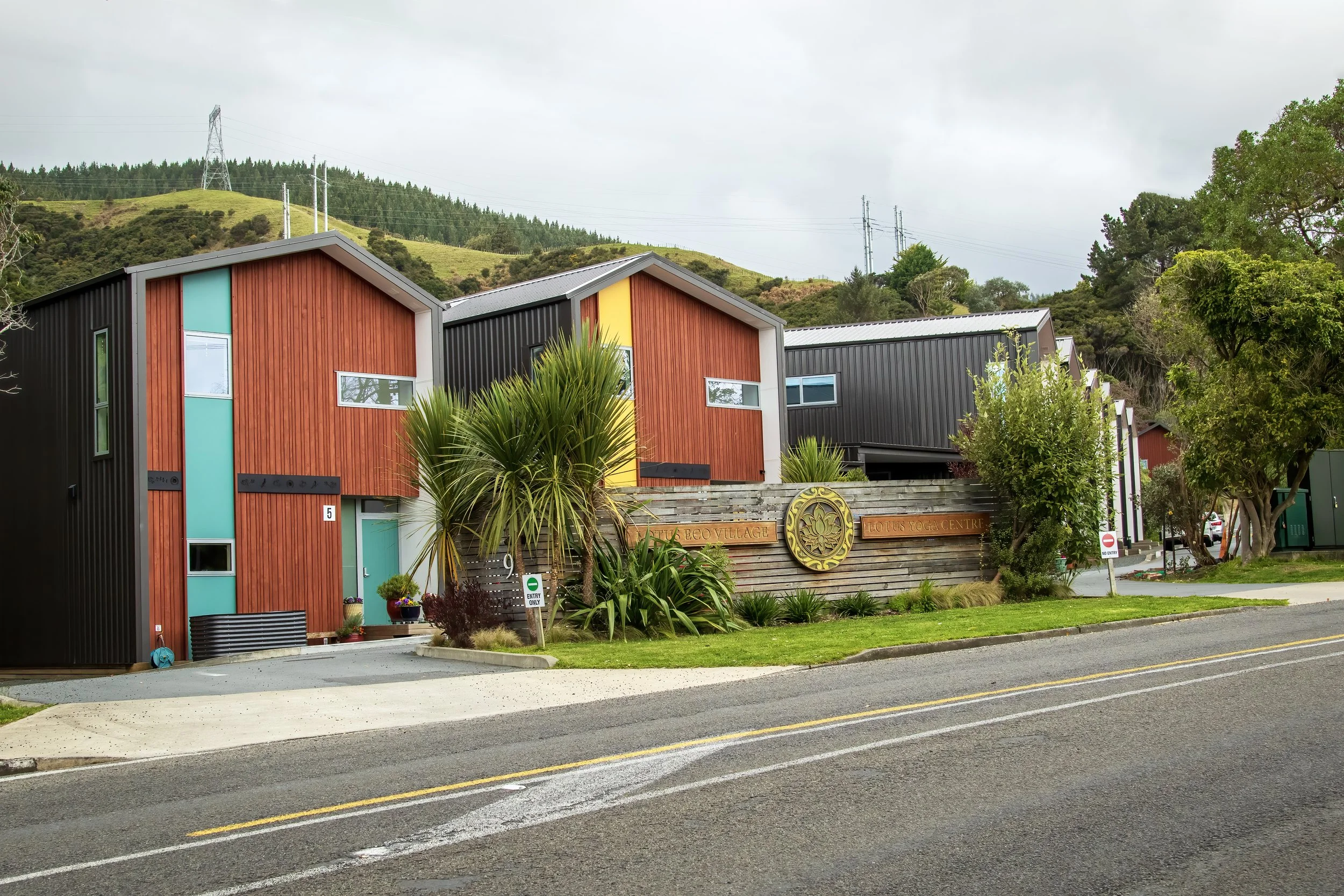 Our beautiful sustainable 2-storey eco houses as you enter the Lotus Eco Village