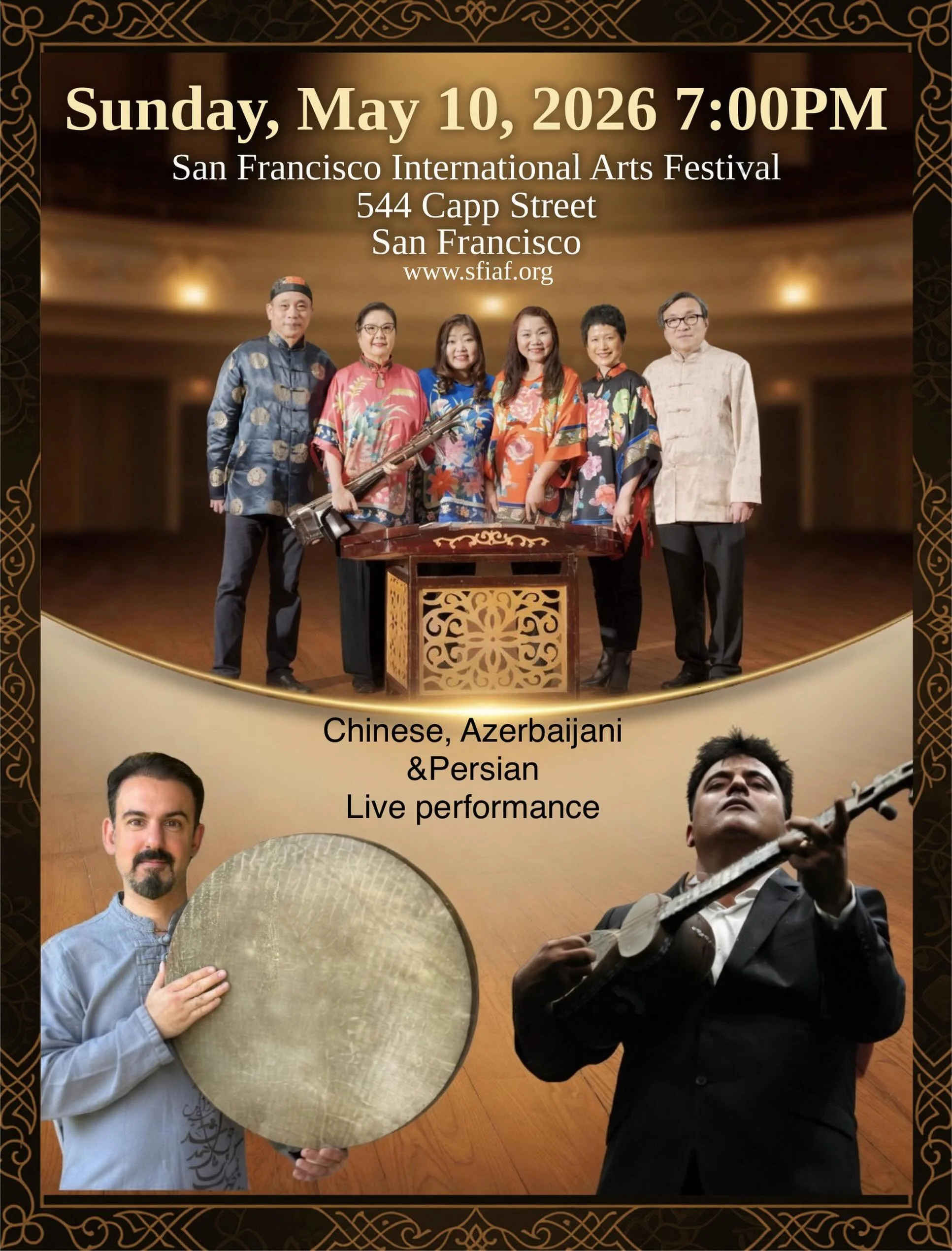 Join us this coming Sunday, May 10 for San Francisco Internation arts Festival
@aydinshaterian 
@amirschoolofmusic 
@melodyofchina