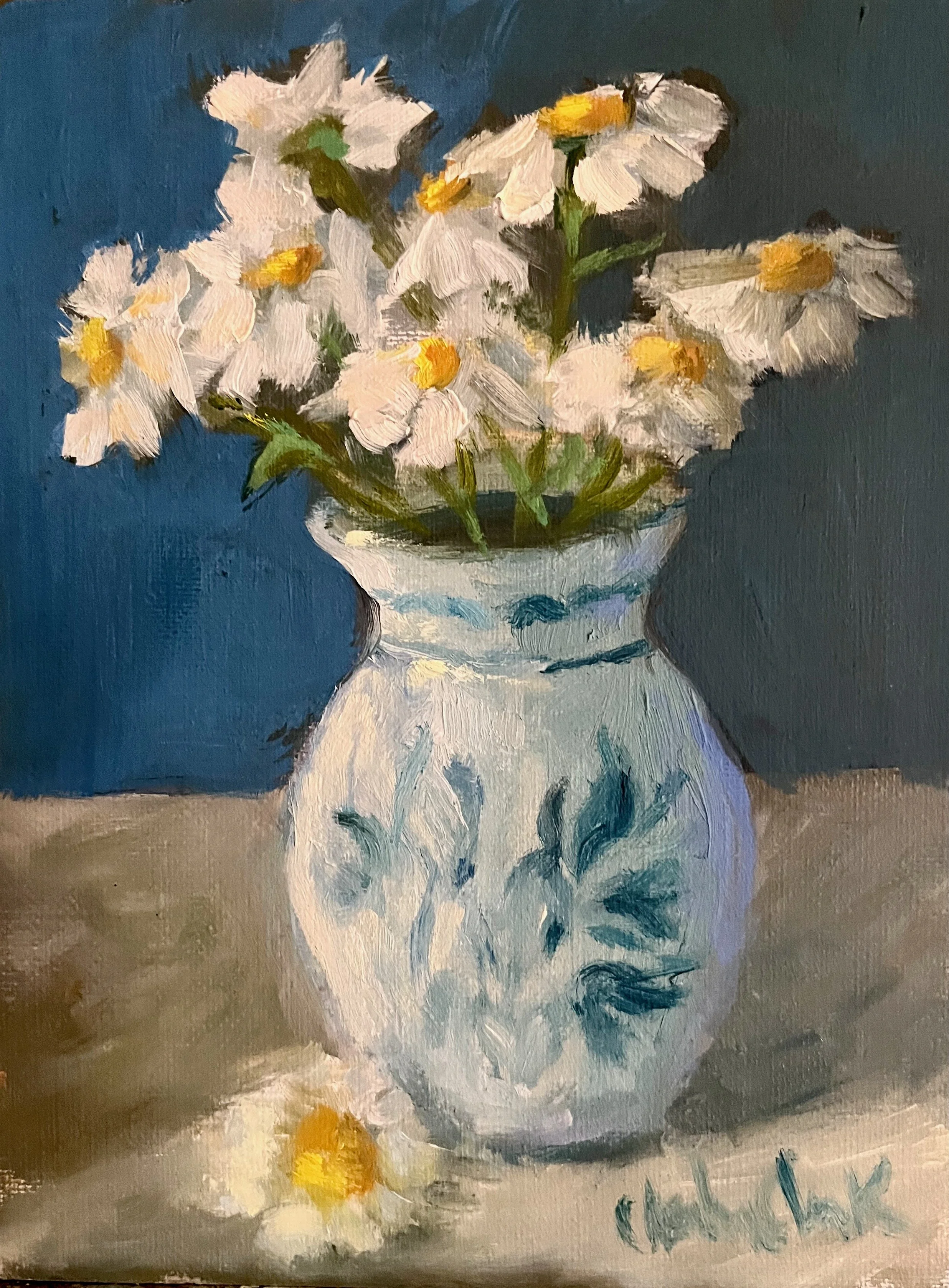 Marguerites in Porcelain Vase