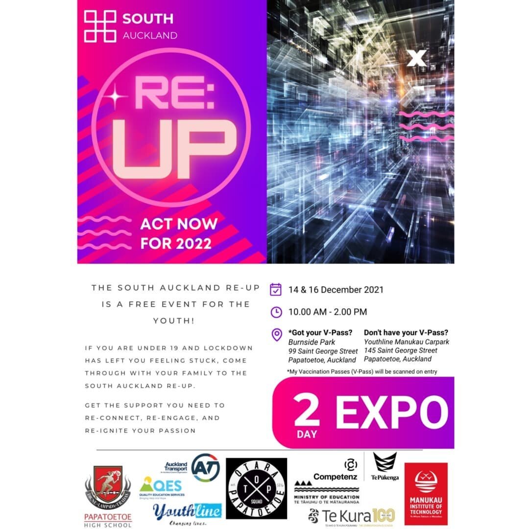 - The South Auckland Re-Up is a free event for the youth🔥

- Covid 19 Sports Club Recovery Project - Vaccine drive 10th &amp; 11th Dec