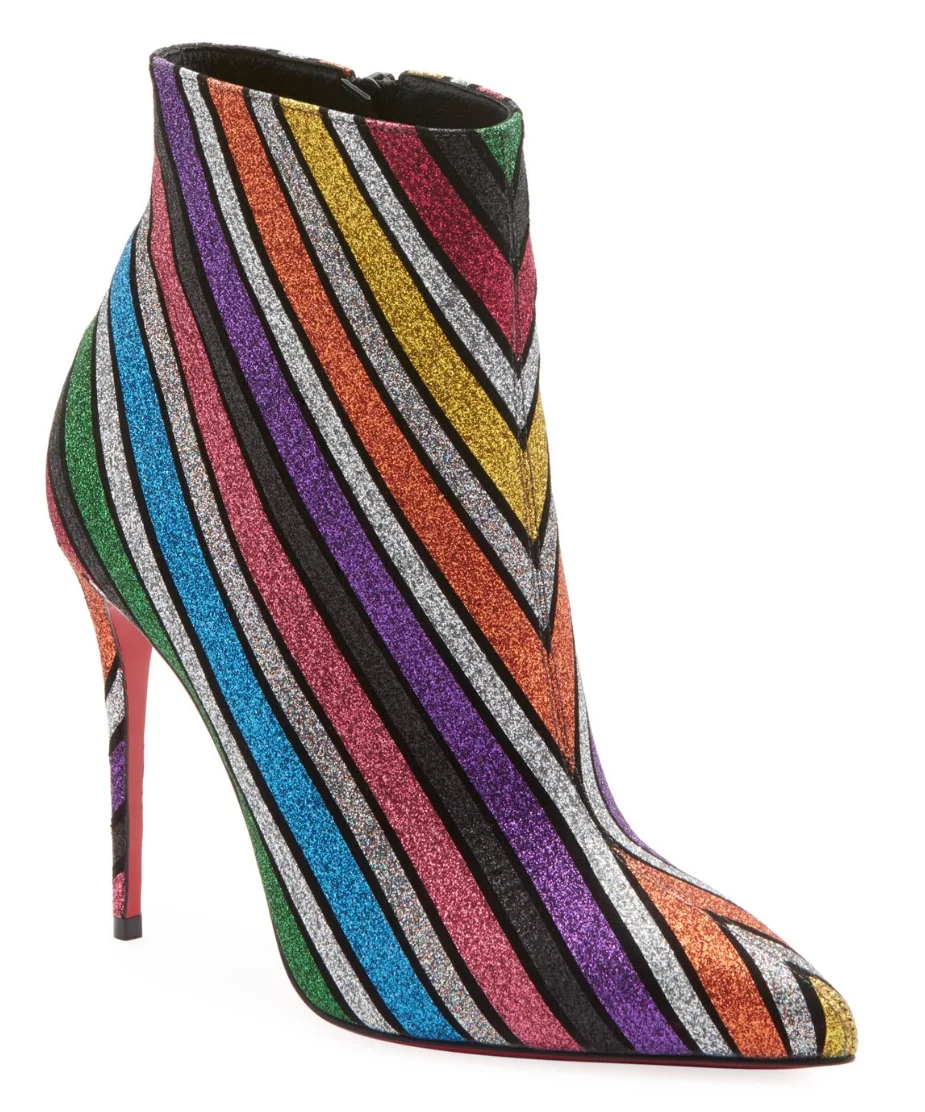 Christian Louboutin So Kate Stripey Glitter Suede Red Sole Booties $1,295