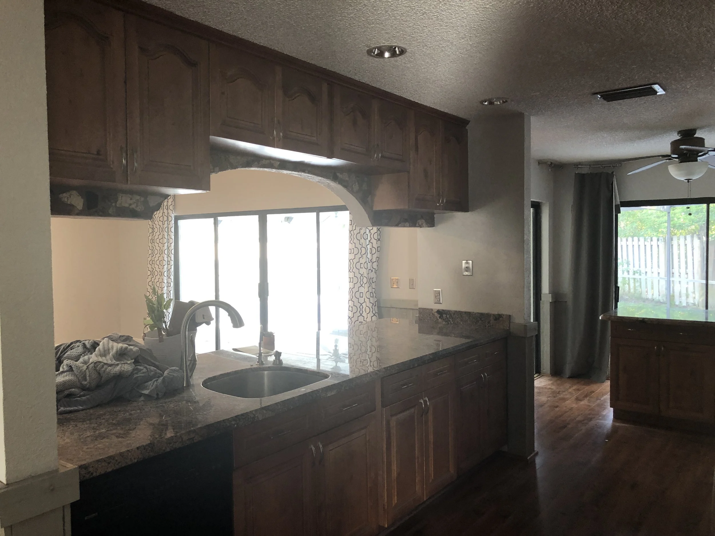 Before - Kitchen Cabinet Repainted, Popcorn Removal and Smooth Resurface