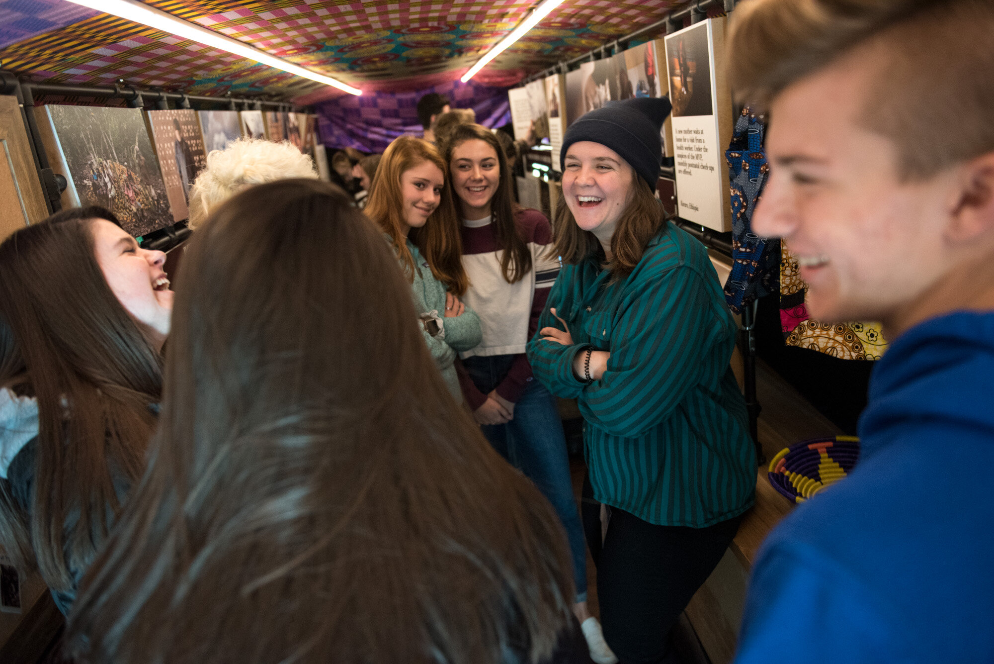  Jordan speaks with students from Oregon High School on the MVP bus. 
