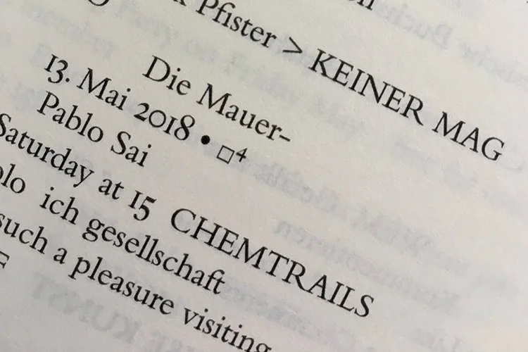 Casey Killoran Performs a Dadaist Reading From Elias Wessel’s Artbook »Textfetzen« [Scraps of Text]