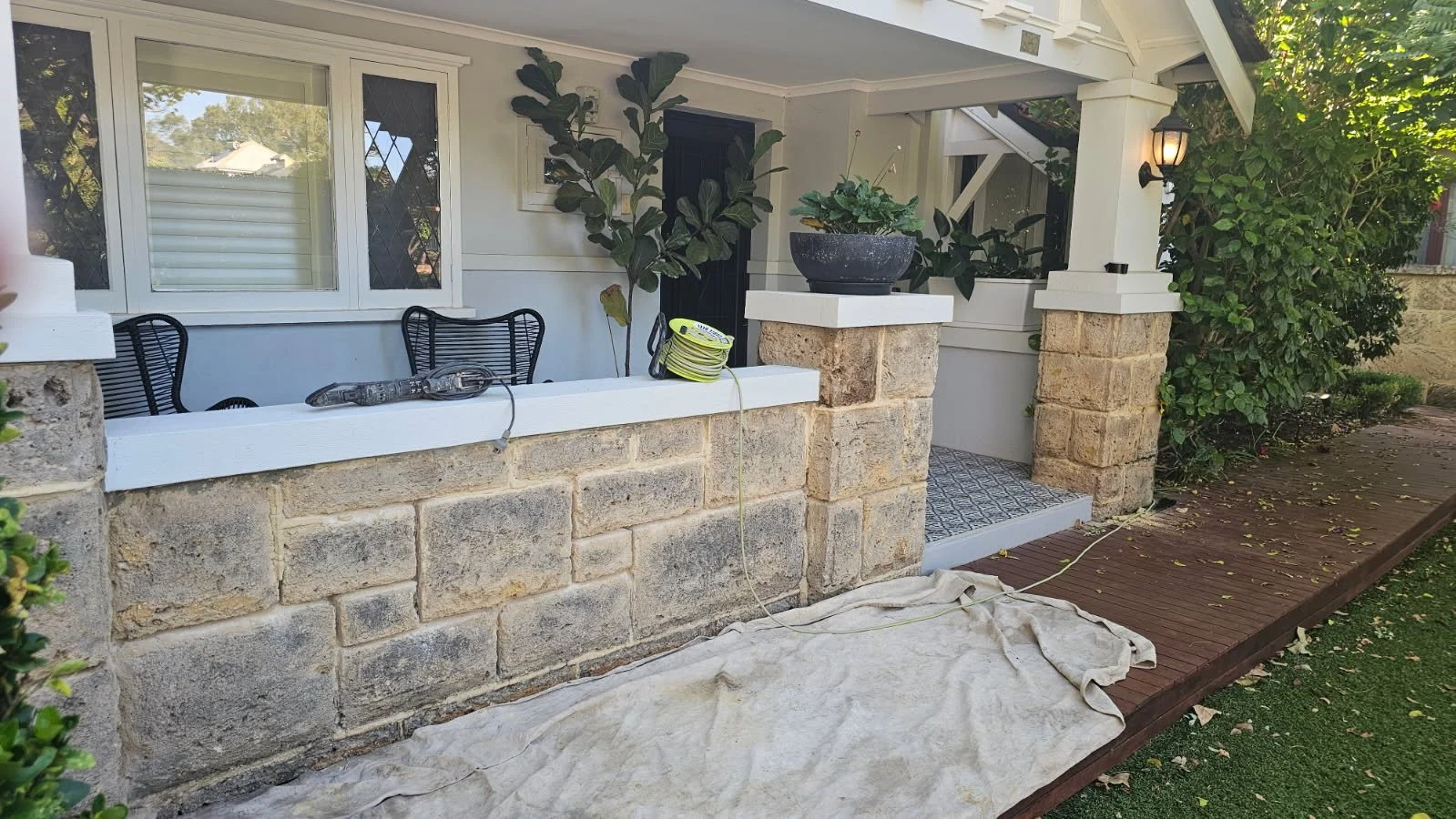 limestone wall before repairs