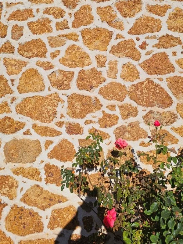 fully restored limestone wall near the coast