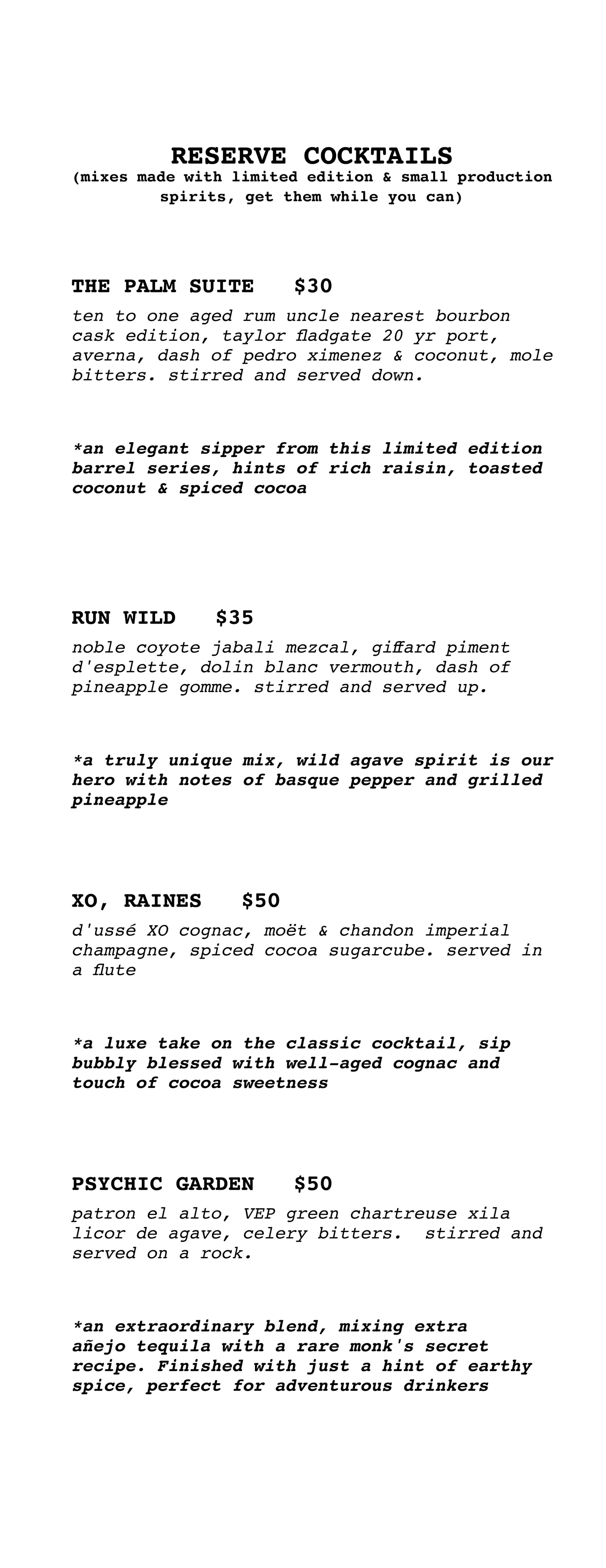 Raines 17 Menu — The Raines Law Room