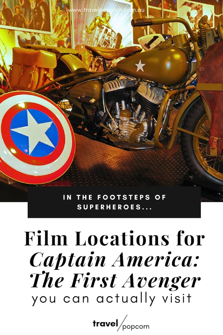 Do you love Marvel and travel? Walk in the footsteps of superheroes with our Marvel tourist series. Visit the locations used to film Captain America: The First Avenger . The only guide you need to explore the actual sets used in the Marvel series. Travel and relive your favourite movie moments at the same time! #captainamerica #firstavenger #marvel #nerdtravel #avengers #disneytravel