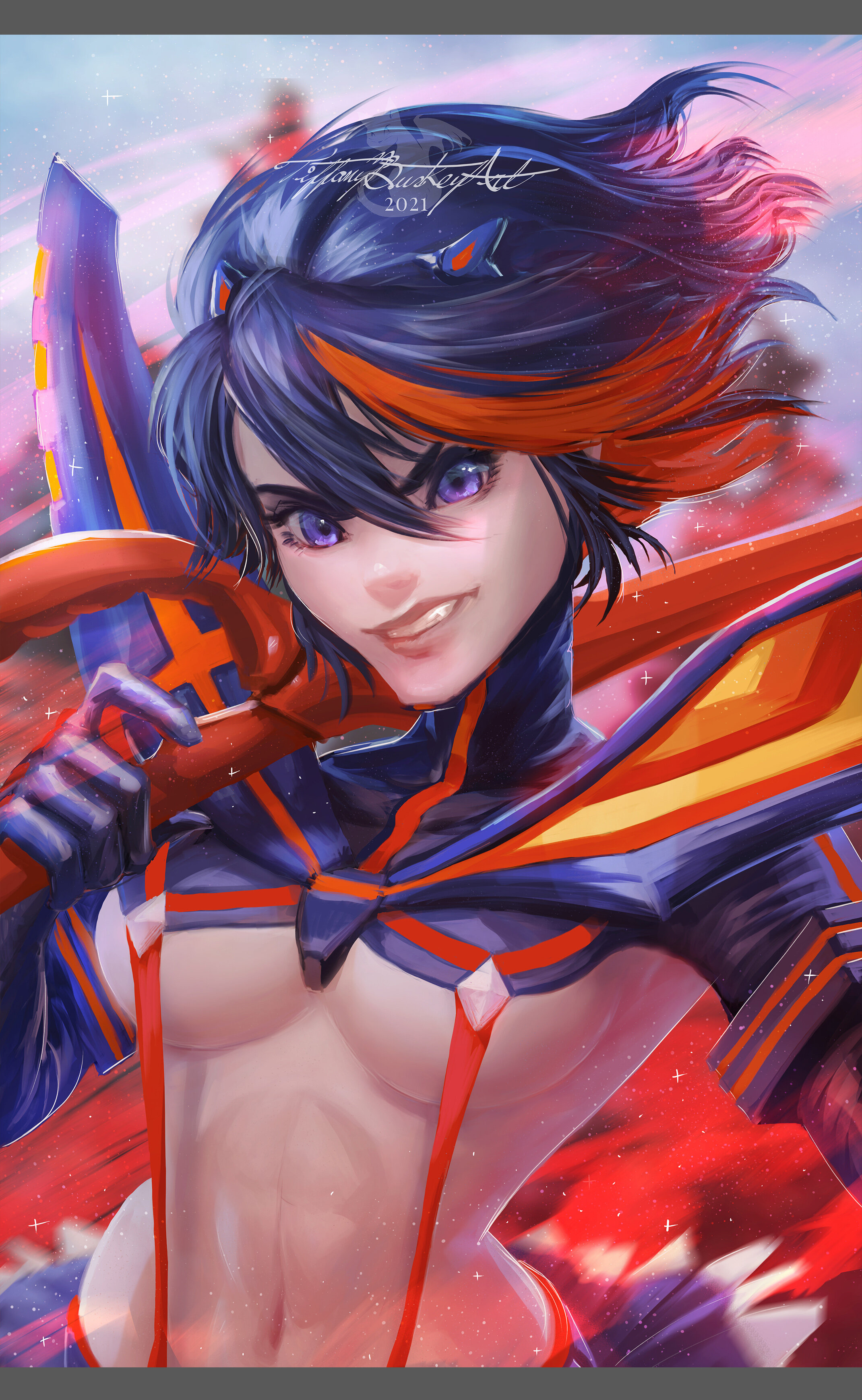 Fan art illustration of Ryuko Matoi from anime show Kill La Kill. This 11 x 17 painting is printed matte on thick cardstock and packaged in a protective plastic sleeve.