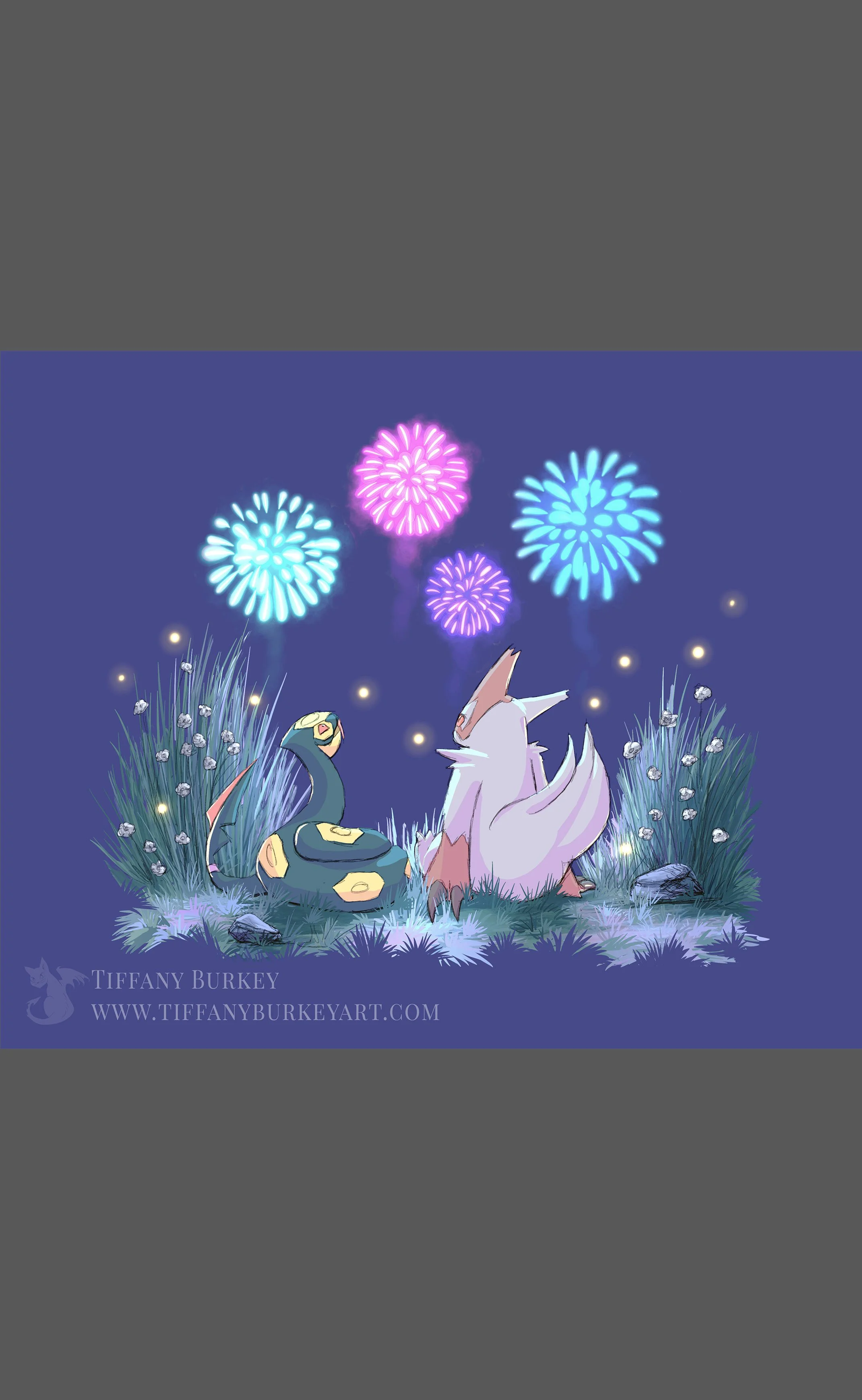 seviper zangoose rival pokemon peace friends evening summer fireworks fireflies fan art illustration