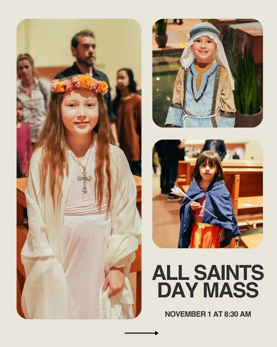 As November begins, we celebrate two special feast days at Solano.

All Saints Day &ndash; Saturday, November 1 at 8:30am
Children are encouraged to come dressed as their favorite saint, and after Mass we&rsquo;ll venerate relics of beloved saints, i