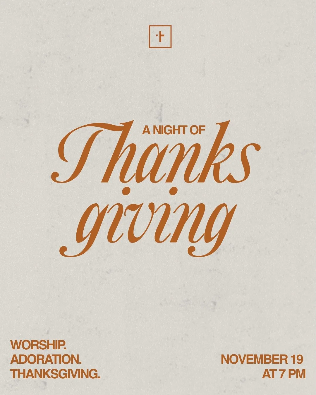 In one week! 

Join us Wednesday, Nov 19 from 7&ndash;8:30 p.m. for A Night of Thanksgiving &mdash; an evening of worship, reflection, a message, and adoration as we give thanks together at Solano.

Let&rsquo;s lift our hearts in gratitude this seaso