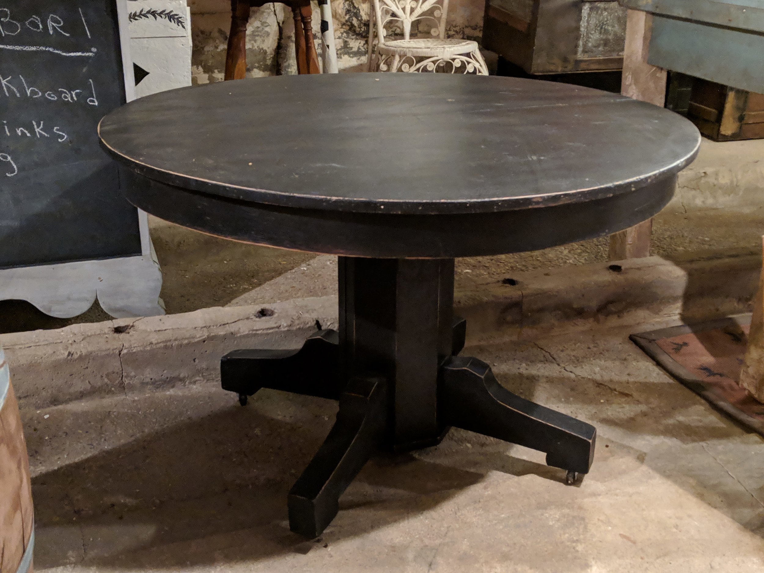 Black Antique Pedestal Table — The Barn at Back Acres Farm