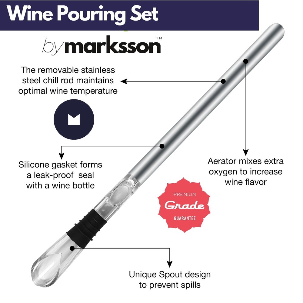 Marksson - Wine Chiller Set, Wine Bottle Cooler, Cooling Rod, 5-in-1  Stainless Steel Cooling Stick, Includes Chiller Rod, Decanter Aerator,  Pourer, Stopper and Premium Foil Cutter — Marksson