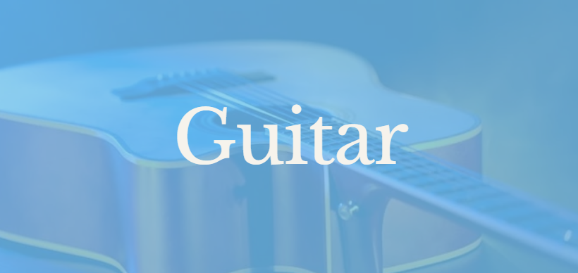 A blue acoustic guitar with the word 'Guitar' in white text overlaid.