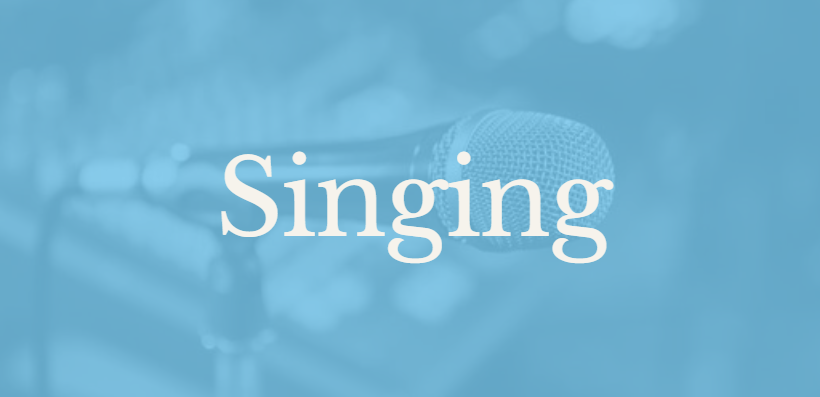 Blue background with a microphone and the word 'Singing' in white text.