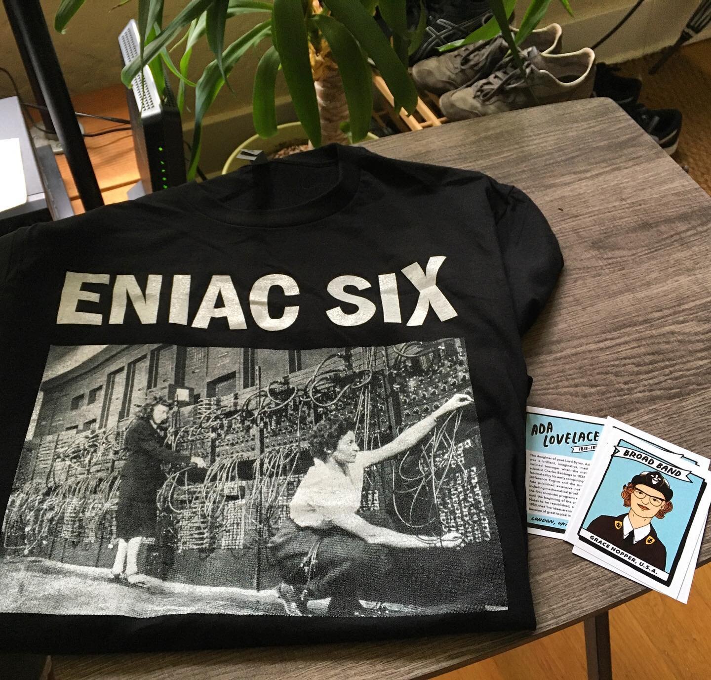 So excited for this badass shirt from @clairelevans, featuring the women &ldquo;computers&rdquo; of the ENIAC, the first digital general purpose computer.  The women in computing trading cards are a nice extra.
