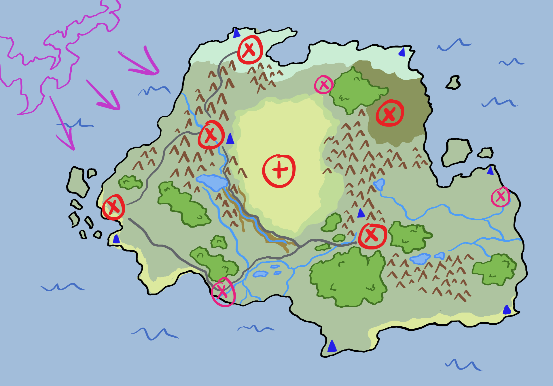 A roughly drawn, early draft of the map of Talithia