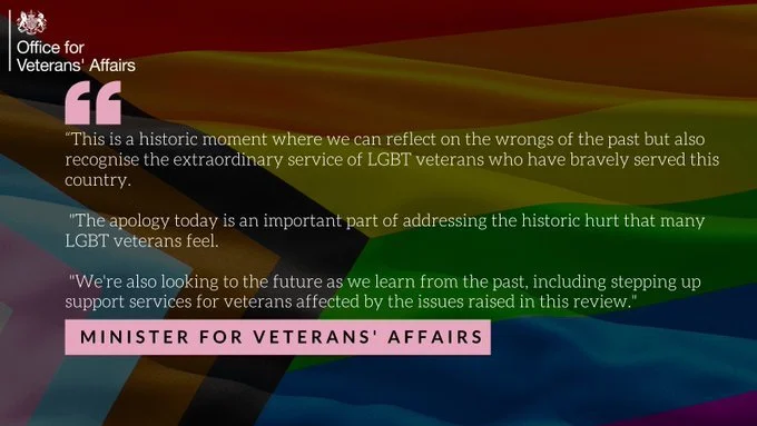 Government apologises to veterans for egregious historic LGBT policy in the Armed Forces