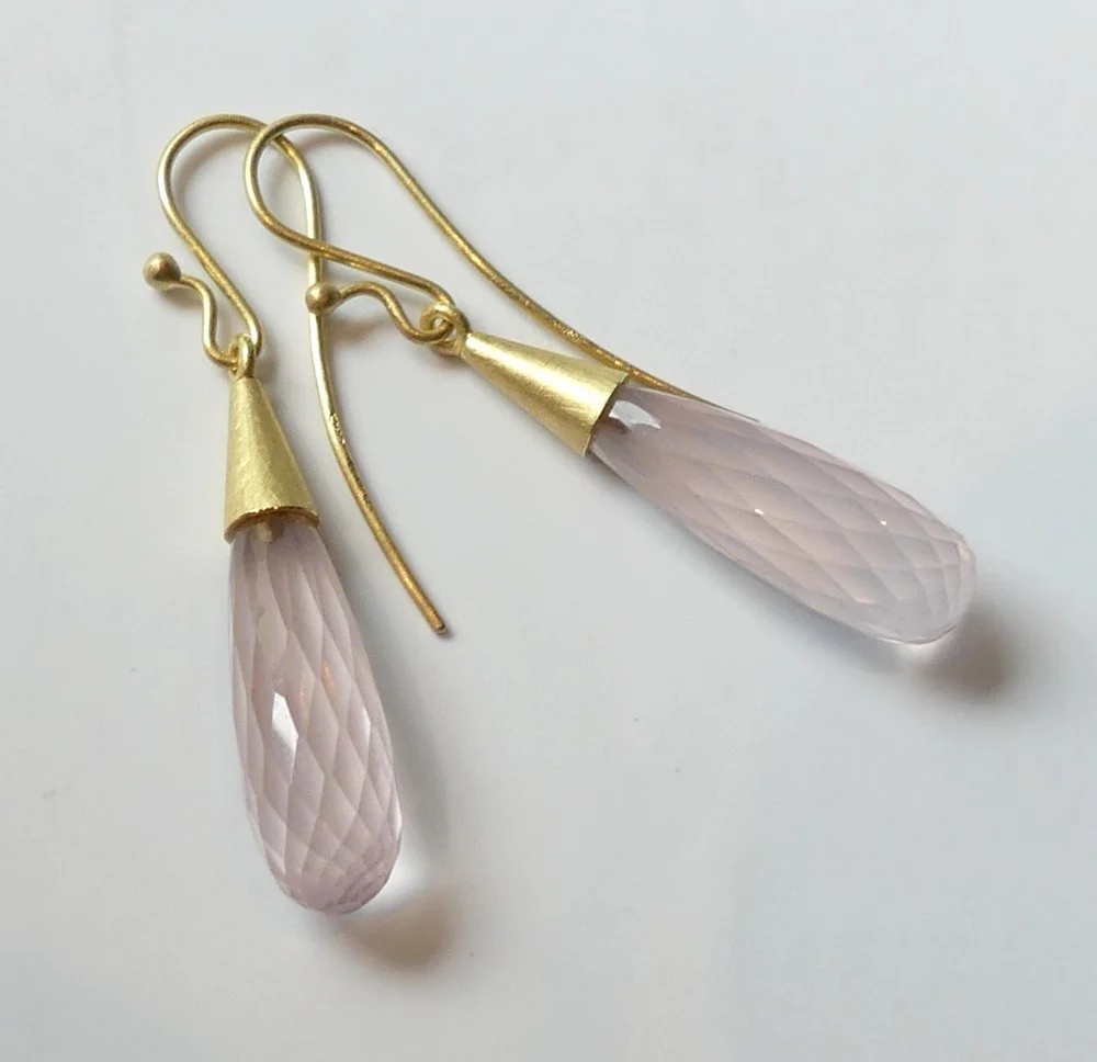Orecchini quarzo rosa, oro