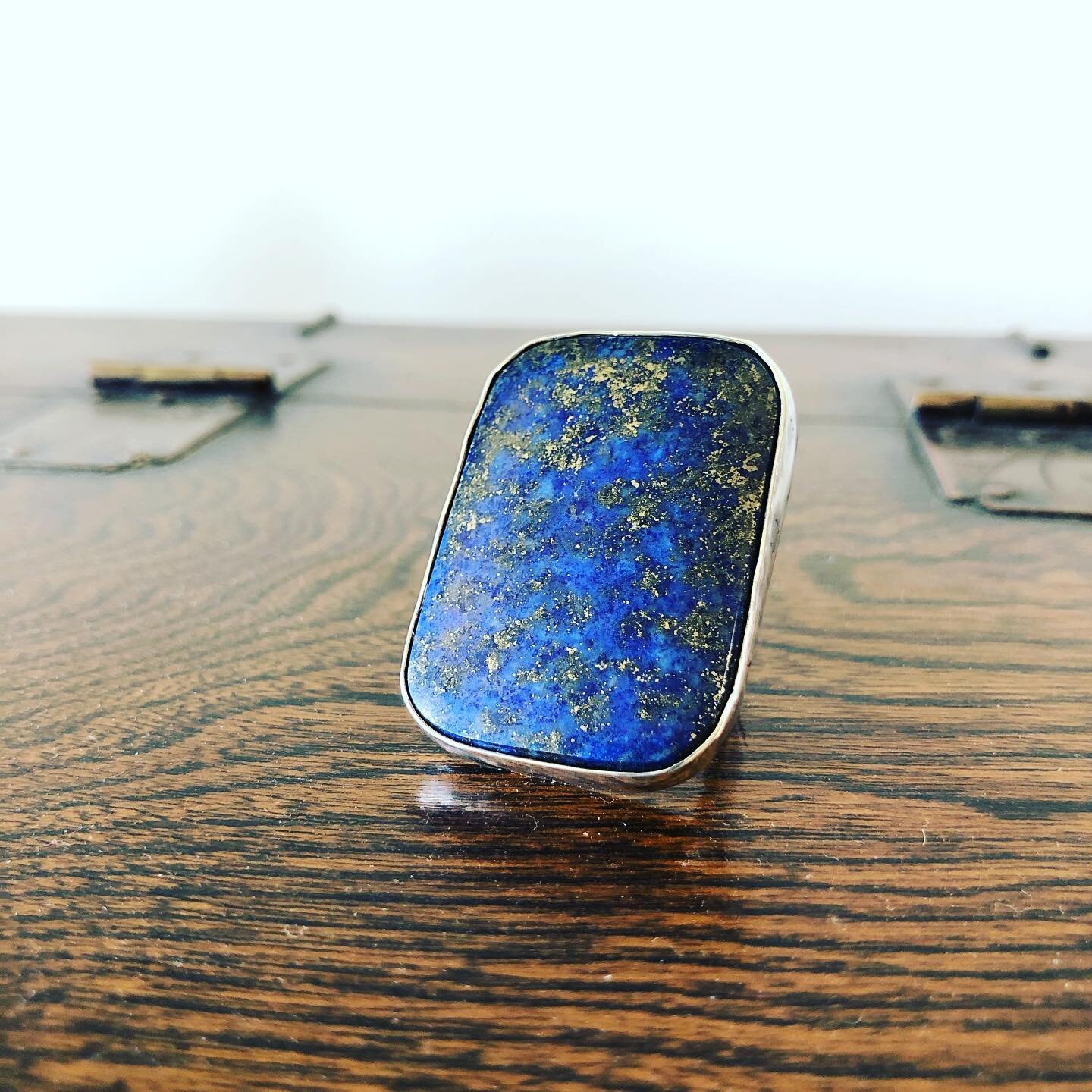 Made a massive lapis lazuli ring for Mrs B&rsquo;s birthday tomorrow. Gave it to her a day early. Slightly too small. I broke the stone in two trying to tap the ring up a size. I&rsquo;ll have to try Kintsugi-ing it. Dang.