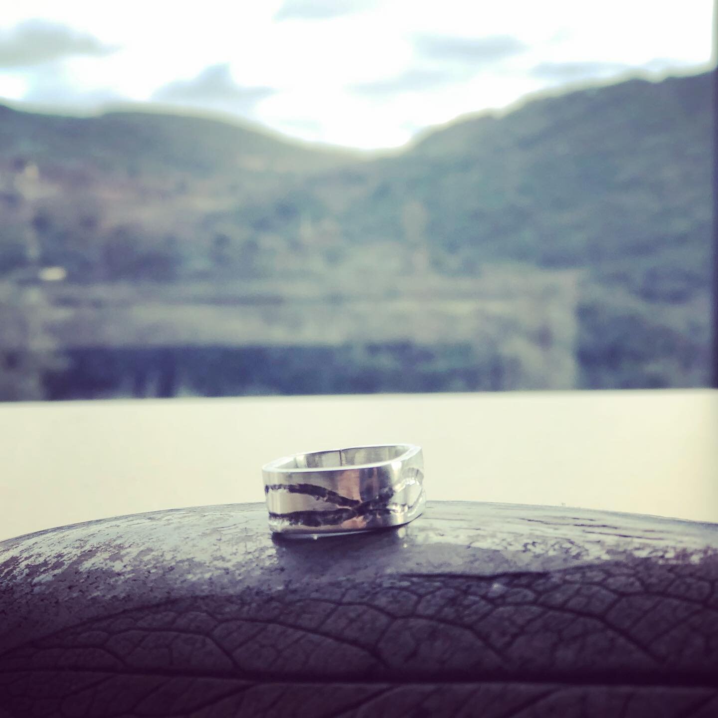 Bit of a dull day so I made a square sterling silver ring to echo the hills from our window.