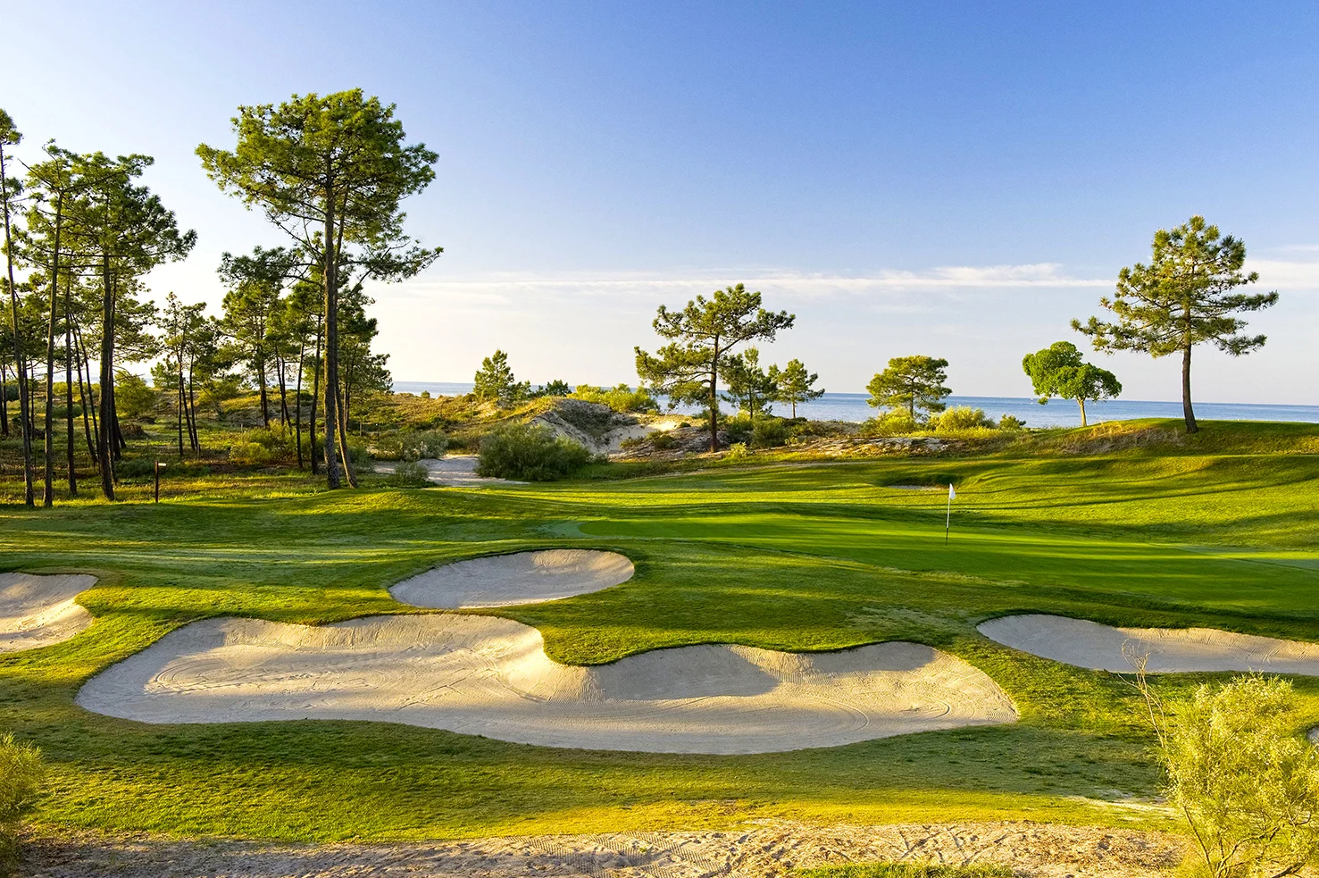 The dramatic par-3 2nd hole at Troia in Setubal, Portugal.