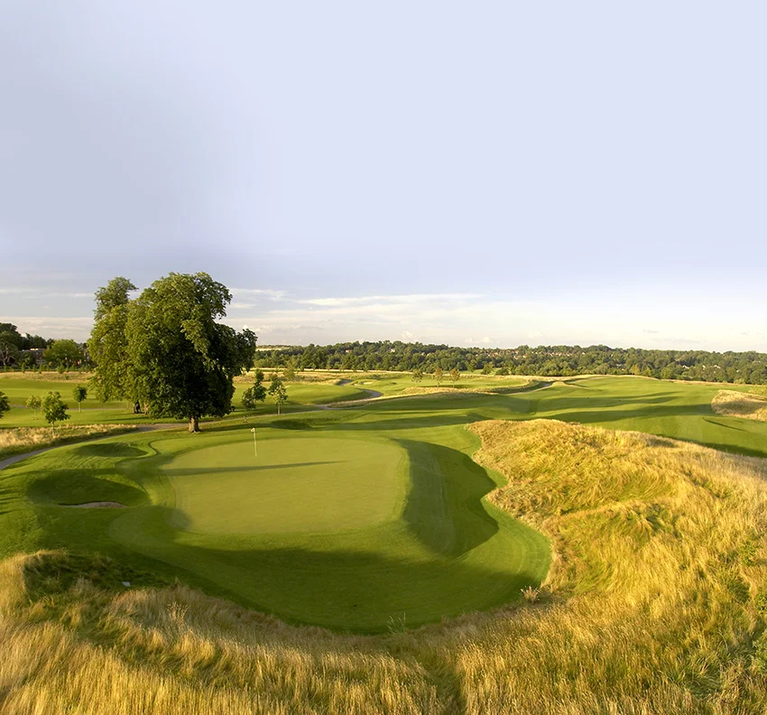 The gully to the left of the 17th green is typical of the short-game tests at The Grove should you miss the target.