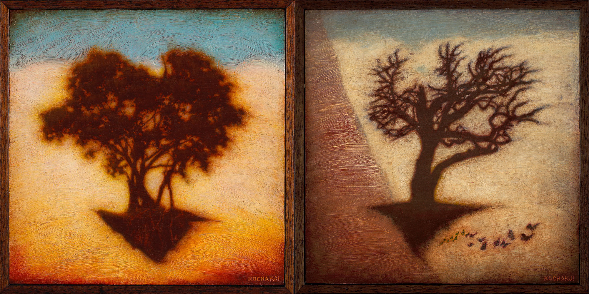 Portrait of a Flying Tree, Portrait of a Flying Tree 2 - oil on panel - 9.25x9.25” (each) - TAG Gallery