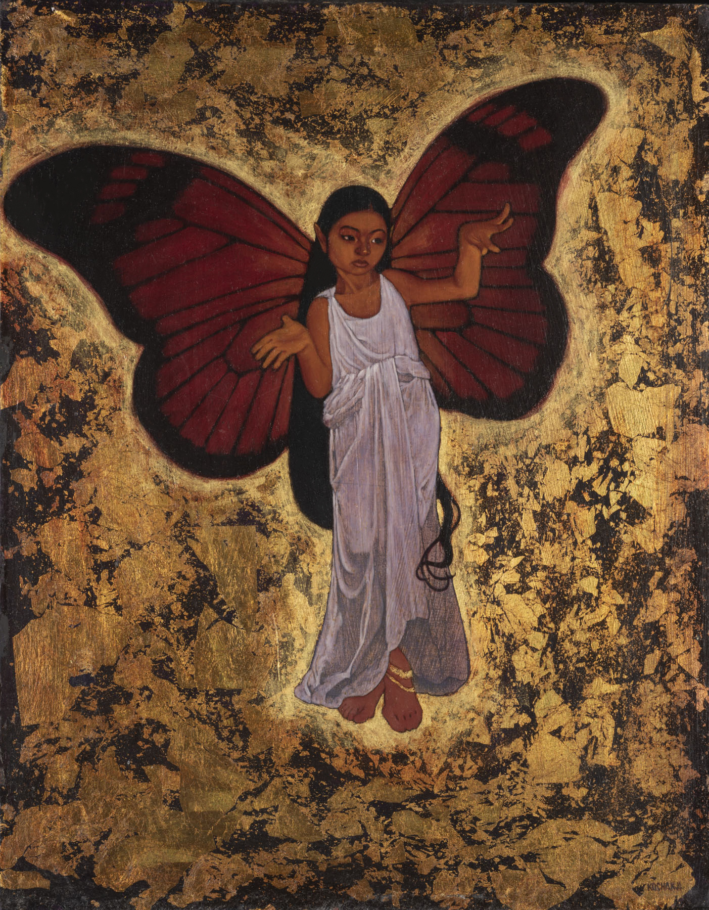 La Niña Mariposa - oil on panel - 11.5x14" - La Luz De Jesus Gallery