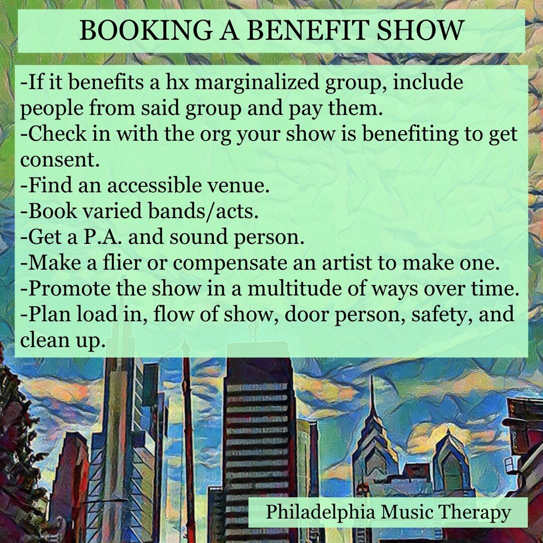 I've always thought that music therapist under utilize one of our biggest assets when it comes to fundraising: we are all musicians! I've been booking benefit shows since before I could drive. I've been remiss in not always doing some of these, but I