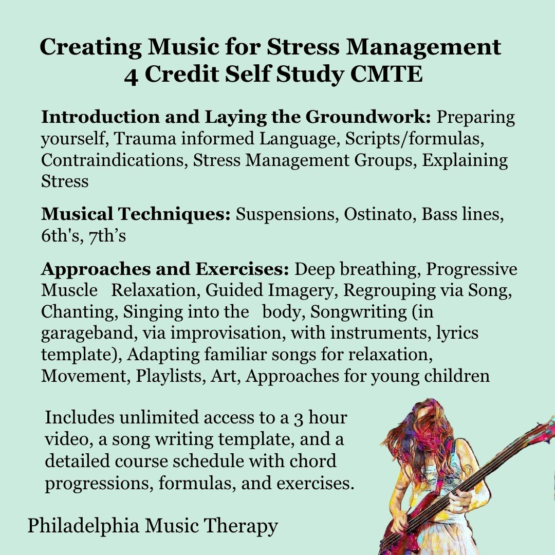 This self study runs through on 9/01/23. 45$ (free for Black and Indigenous music therapists and Black and Indigenous students as a form of reparations) register and see full details at www.philadelphiamusictherapy.com (image of Audrey playing a red 