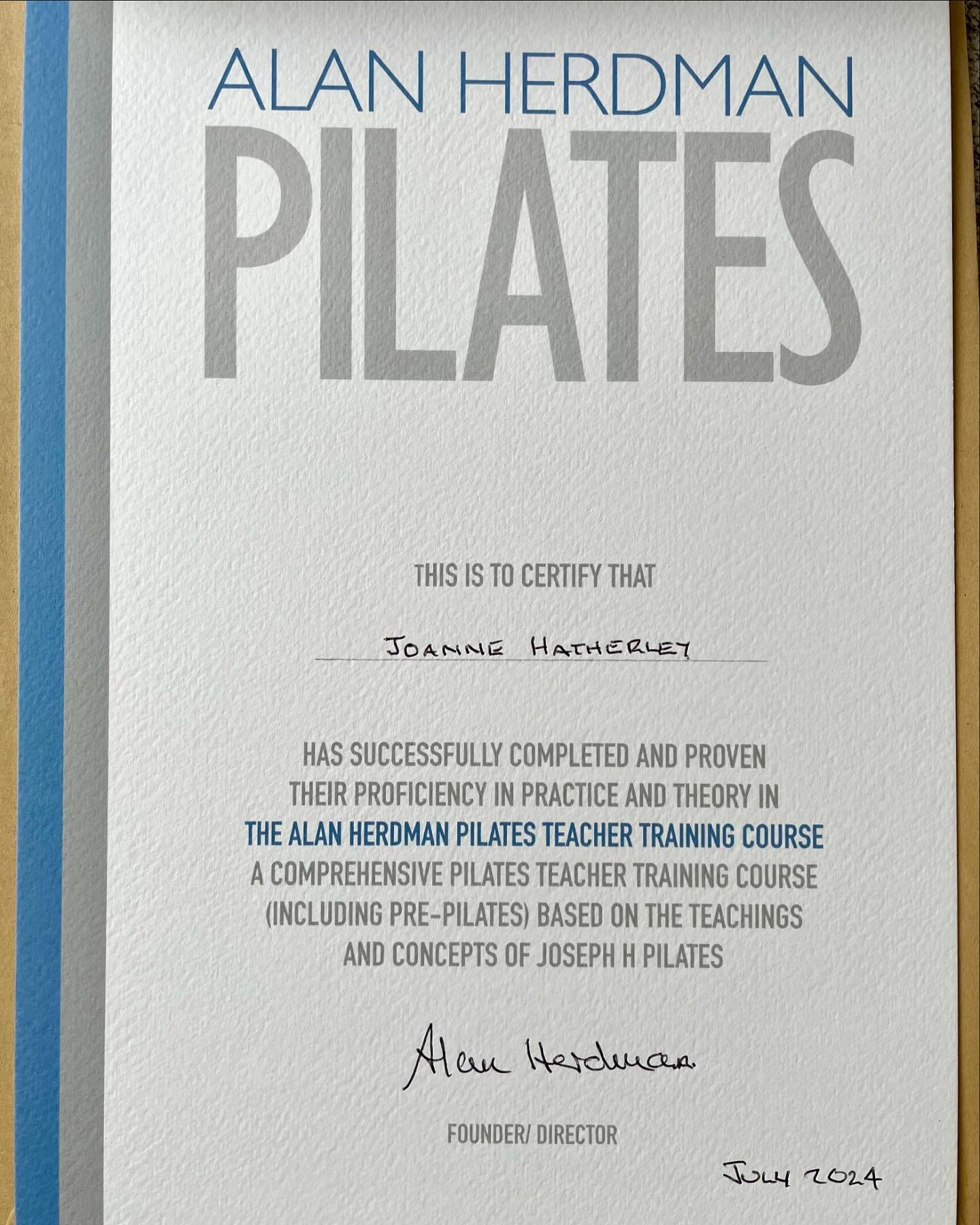 It&rsquo;s felt very strange not to be at @alan_herdman_pilates Canary Wharf studio today! A week after the last day of the course I still don&rsquo;t quite have the words to describe the last eleven months of training!
I am so proud to receive this 