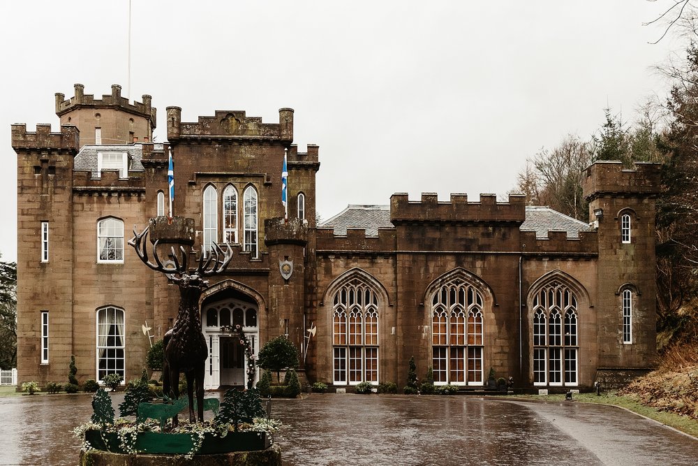 Exterior view of Drumtochty Castle before wedding by Scottish destination wedding planner