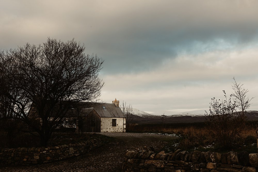 killiehuntly cottage on a winter's morning of an elopement by Scottish highlands destination wedding planner