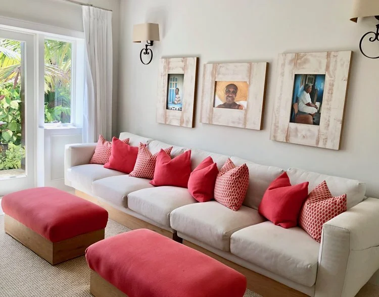 This was the sofa in the TV room &amp; one of my favorite rooms. It was so cozy. We could all fit on the sofa together. Loved the coral colors…